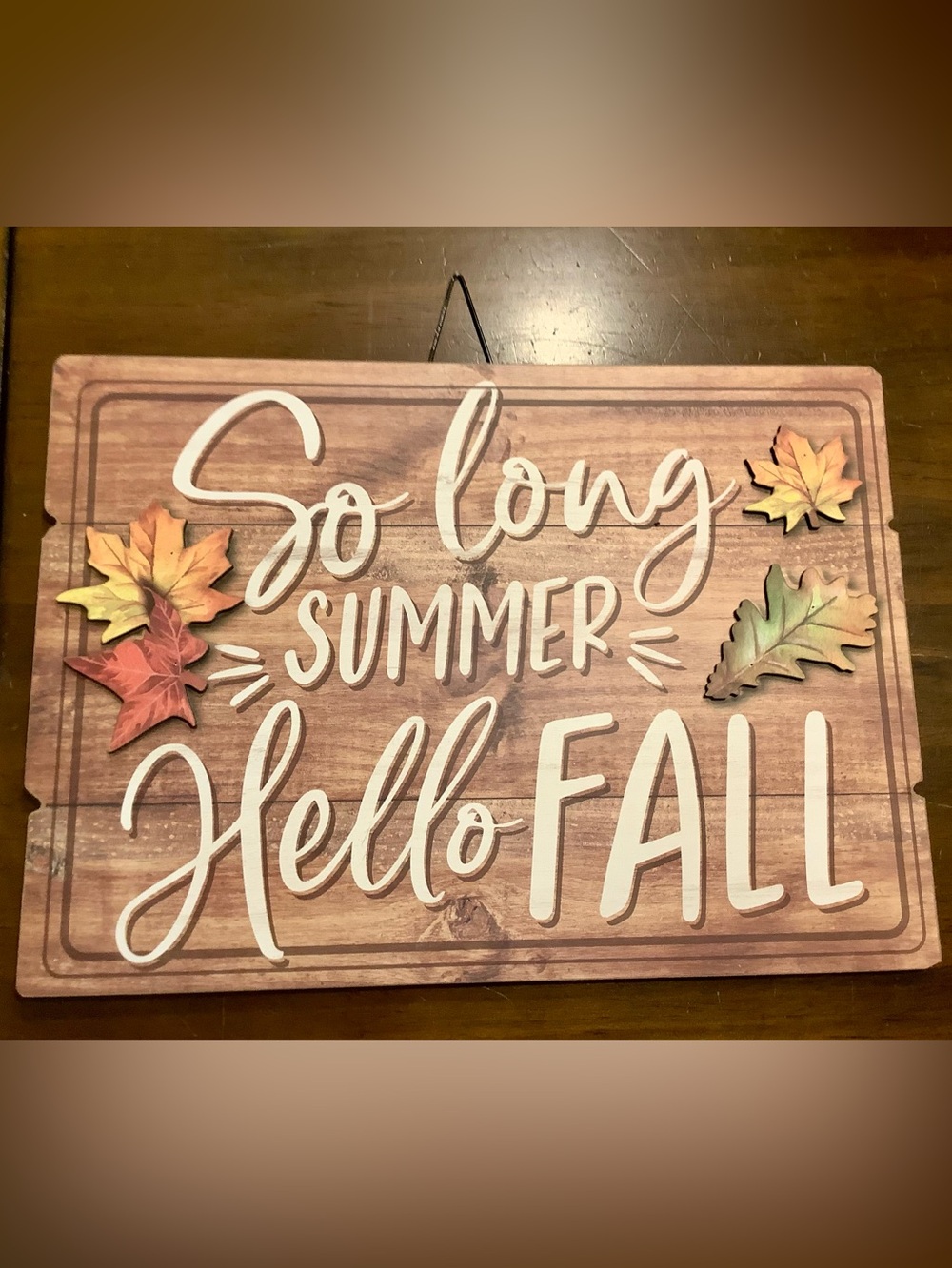 Hello Fall Wooden Wall Sign - Brown with White Script